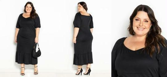 Vestido Preto com Babado Plus Size