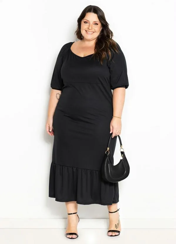 Marguerite - Vestido Preto com Babado Plus Size