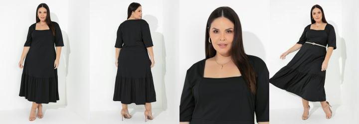 Vestido Preto com Franzido Plus Size