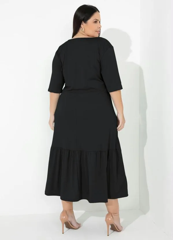 Marguerite - Vestido Preto com Franzido Plus Size 2