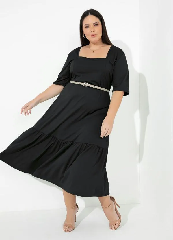 Marguerite - Vestido Preto com Franzido Plus Size 4