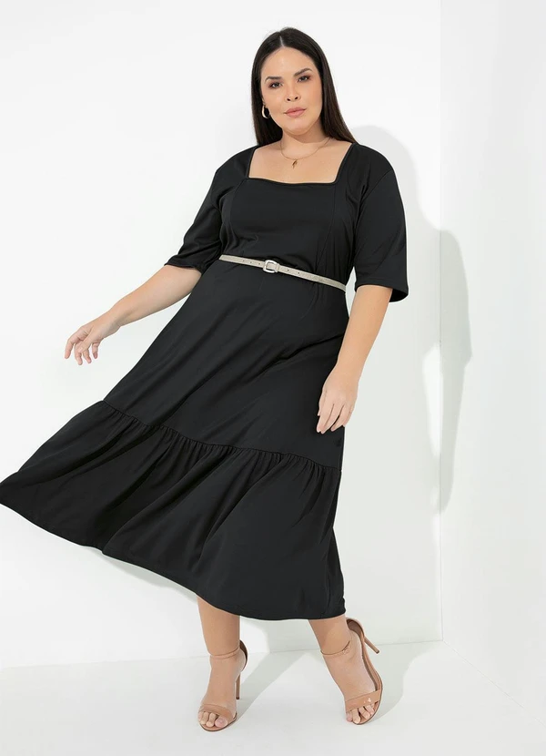 Marguerite - Vestido Preto com Franzido Plus Size 5