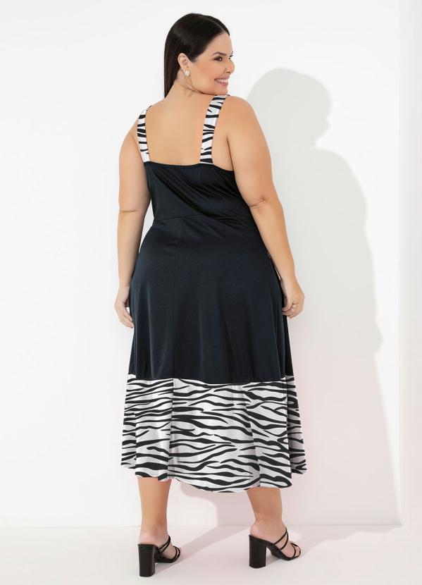 Marguerite - Vestido Preto e Zebra com Alças Largas Plus Size 2