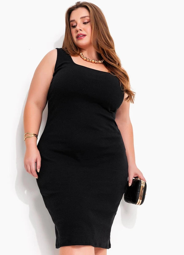 Marguerite - Vestido Preto em Canelado