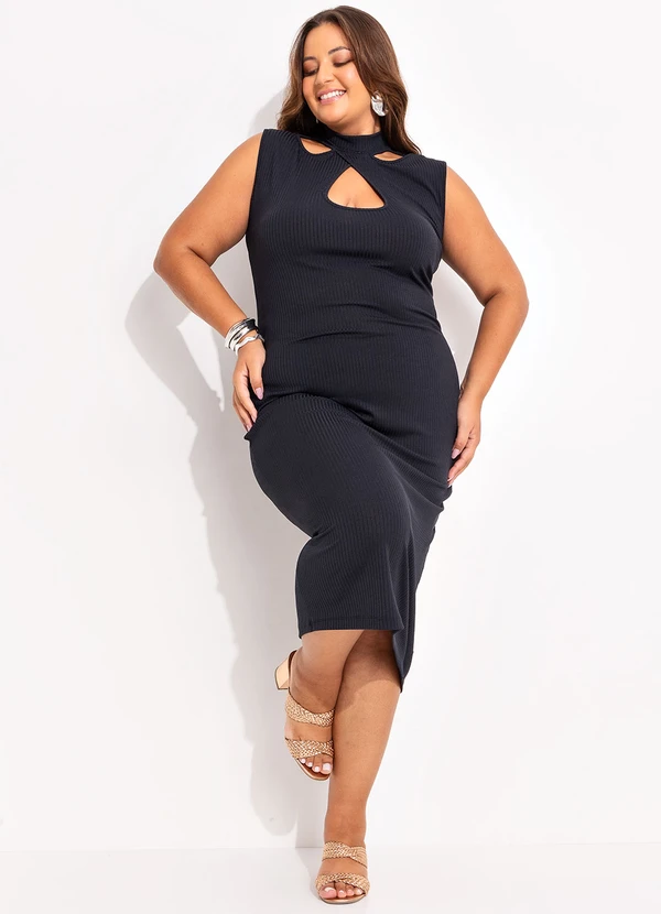 Marguerite - Vestido Preto em Canelado 3