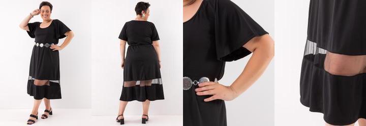 Vestido Preto em Malha de Polister e Tule