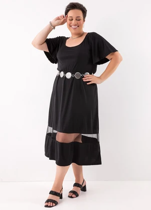 Marguerite - Vestido Preto em Malha de Poliéster e Tule - MARGUERITE