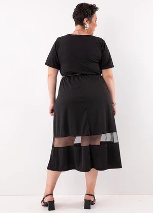 Marguerite - Vestido Preto em Malha de Poliéster e Tule - MARGUERITE