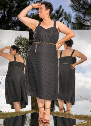 Marguerite - Vestido Preto em Malha Fio Tinto - MARGUERITE