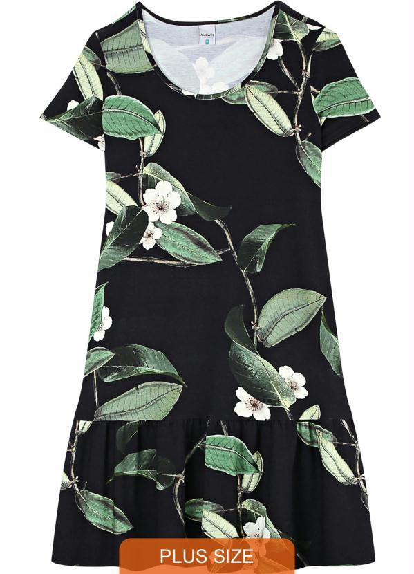 Malwee Plus - Vestido Preto Floral Feminino
