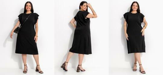 Vestido Preto Midi em Molecotton