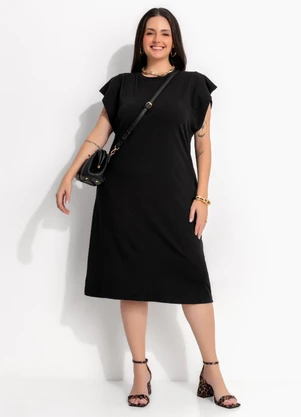 Marguerite - Vestido Preto Midi em Molecotton - MARGUERITE