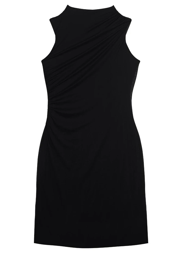 Malwee - Vestido Preto Mídi Reto em Tule