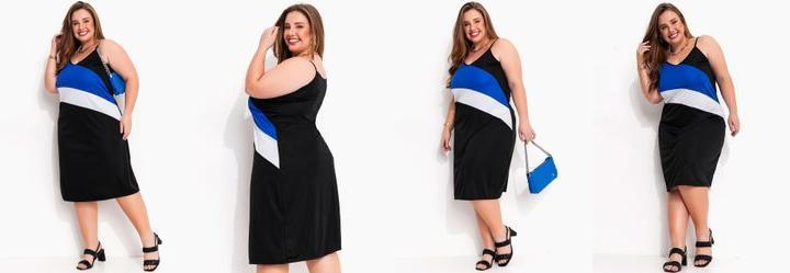 Vestido Preto Plus Size com Contrastes