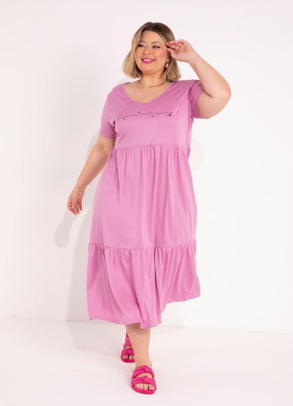 Vestido (Rosa) com Franzidos Plus Size