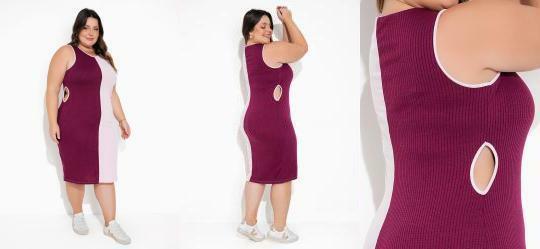 Vestido Rosa e Prpura com Recortes Plus Size
