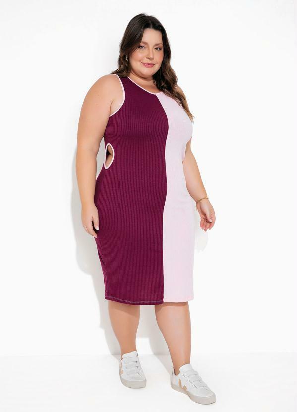 Vestido (Rosa e Prpura) com Recortes Plus Size