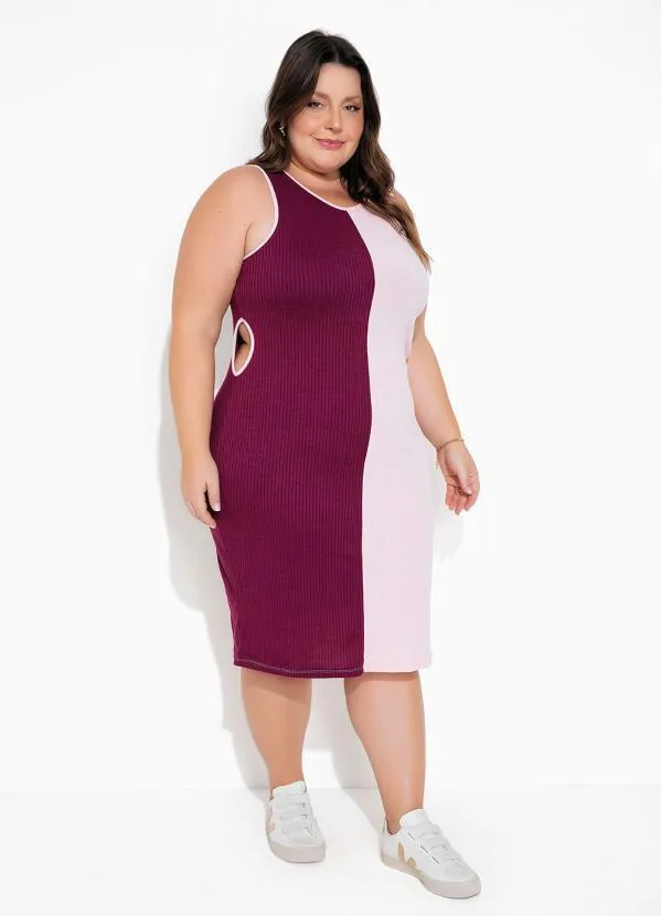 Marguerite - Vestido Rosa e Púrpura com Recortes Plus Size