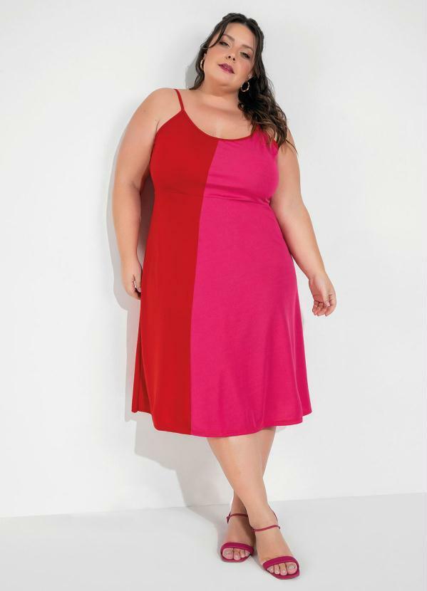 Queima Estoque - Vestido Rosa e Vermelho com Alças Plus Size 2