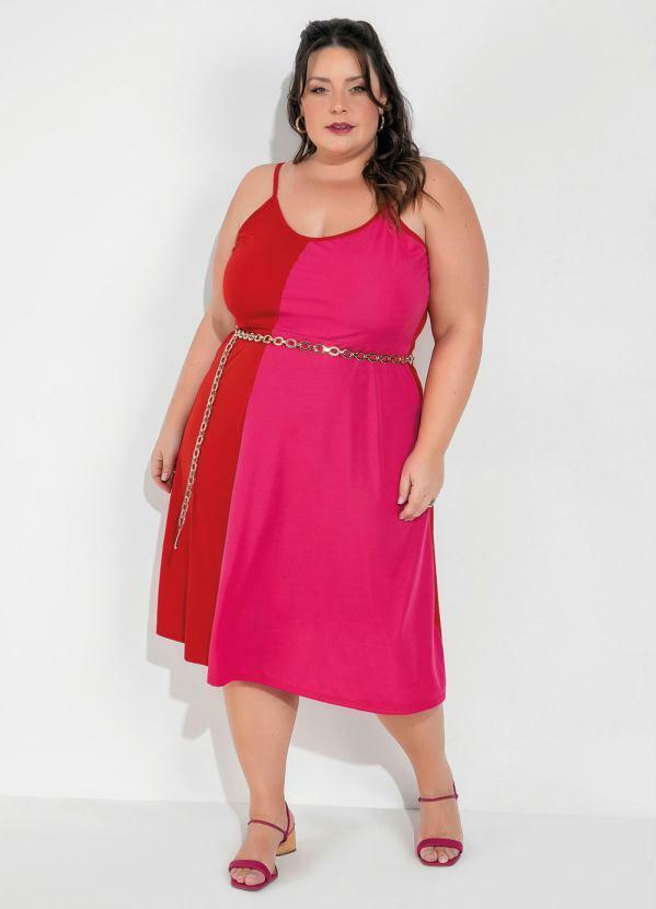 Queima Estoque - Vestido Rosa e Vermelho com Alças Plus Size 3