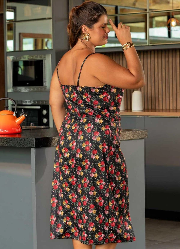 Marguerite - Vestido Rosas Preto em Jersey Acetinado 5