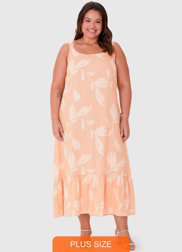 Malwee Plus - Vestido Rosê Evasê Tropical Mídi
