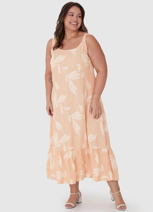 Malwee Plus - Vestido Rosê Evasê Tropical Mídi 4