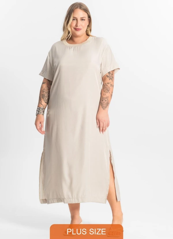 Secret Glam - Vestido Super Midi Plus Size Bege 4