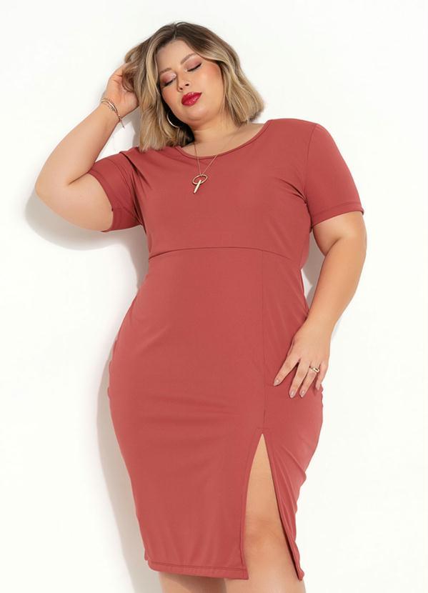 Marguerite - Vestido Terracota com Fenda Plus Size