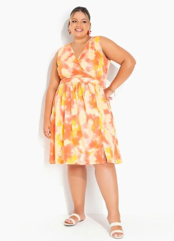 Marguerite - Vestido Tie Dye Laranja Transpassado Plus Size 4