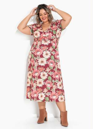 Vestido Transpassado (Floral Bord) Plus Size