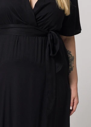 Lisamour - Vestido Transpassado Midi com Faixa Preto - LISAMOUR