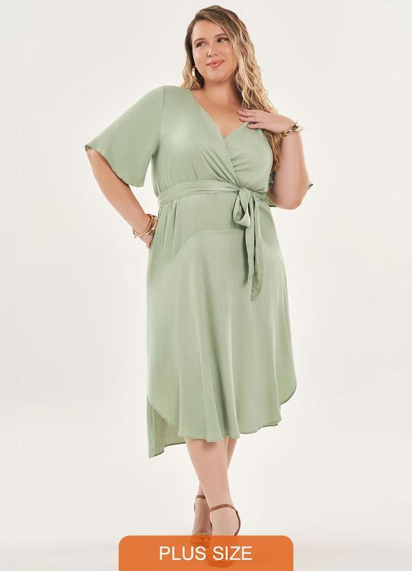 Lisamour - Vestido Transpassado Midi com Faixa Verde