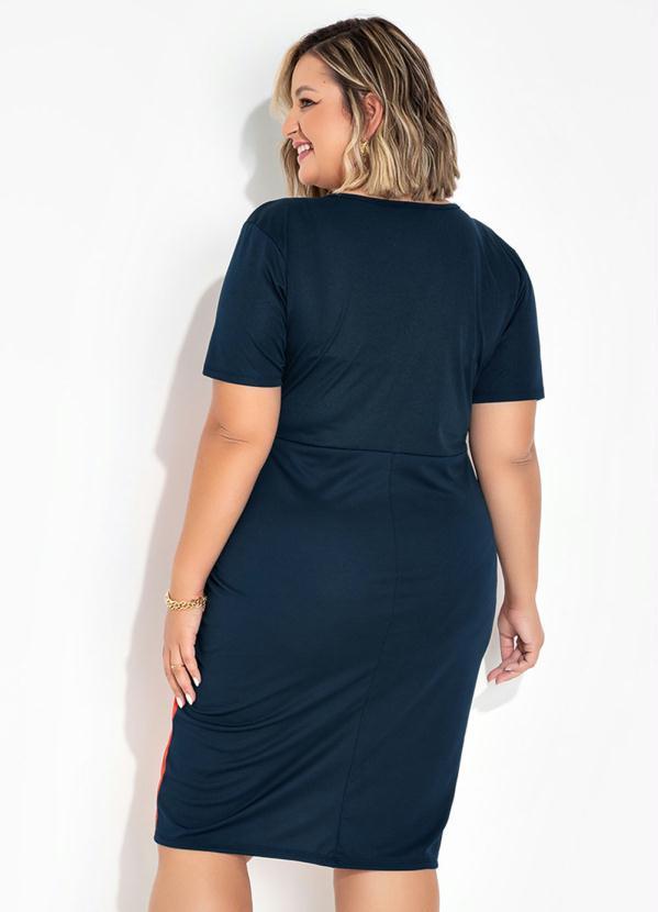 Queima Estoque - Vestido Tubinho Marinho e Laranja Plus Size 2