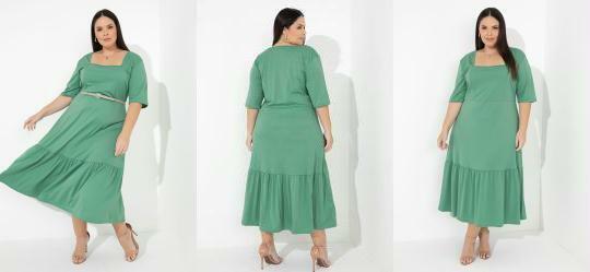 Vestido Verde Menta com Franzido Plus Size
