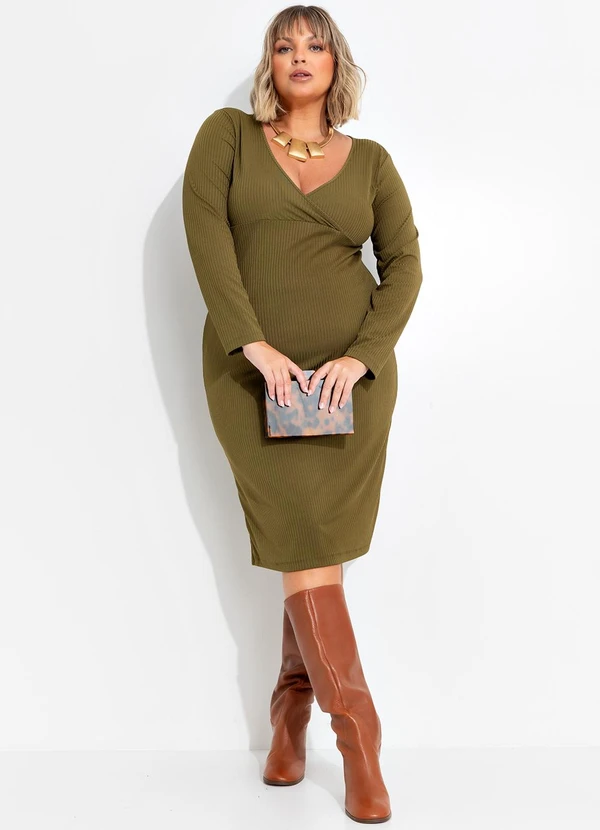 Marguerite - Vestido Verde Militar em Canelado