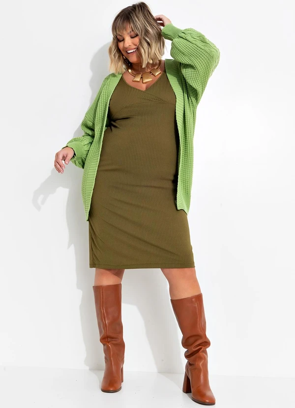 Marguerite - Vestido Verde Militar em Canelado 5