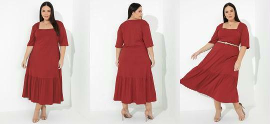 Vestido Vermelho com Franzido Plus Size