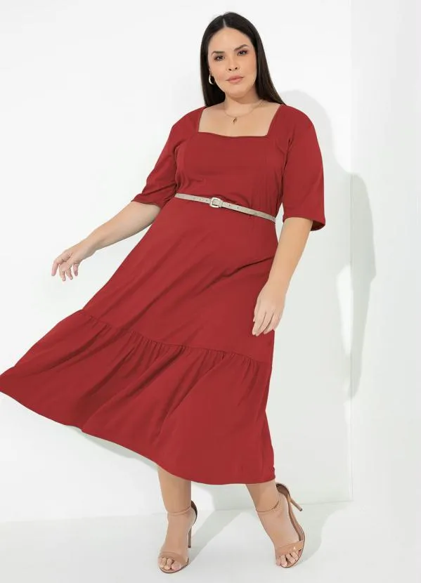 Marguerite - Vestido Vermelho com Franzido Plus Size 3