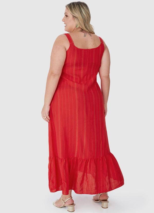 Malwee Plus - Vestido Vermelho Evasê Listrado Mídi 2