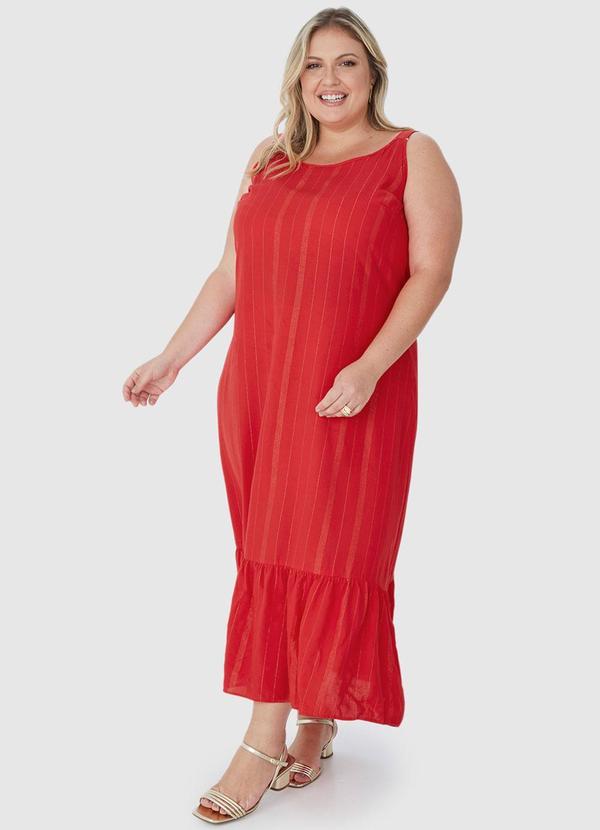 Malwee Plus - Vestido Vermelho Evasê Listrado Mídi 3