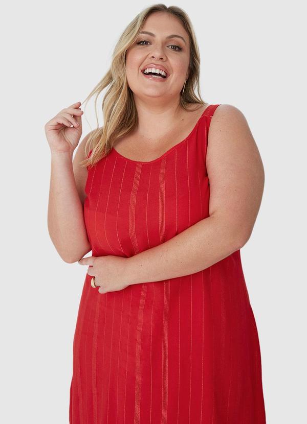 Malwee Plus - Vestido Vermelho Evasê Listrado Mídi 4