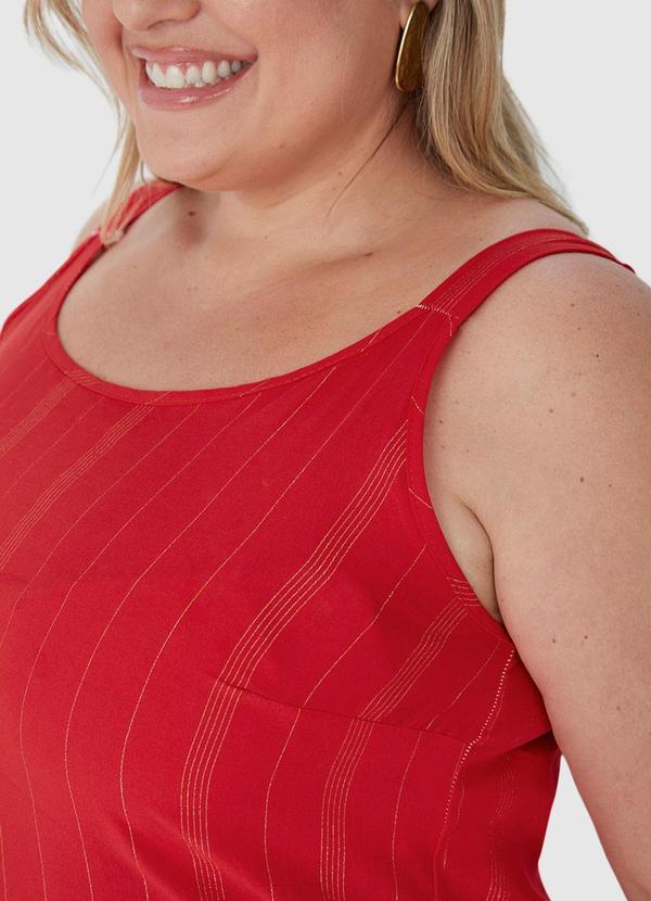 Malwee Plus - Vestido Vermelho Evasê Listrado Mídi 5