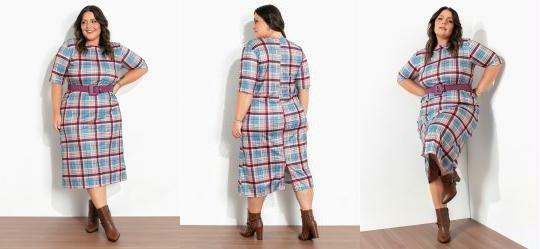 Vestido Xadrez Marrom com Fenda Plus Size