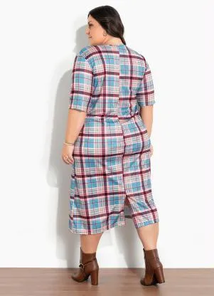 Marguerite - Vestido Xadrez Marrom com Fenda Plus Size - MARGUERITE
