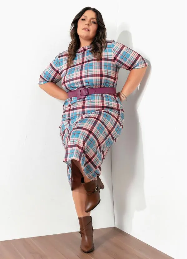 Marguerite - Vestido Xadrez Marrom com Fenda Plus Size 1