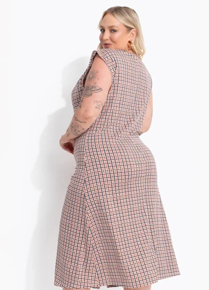 Marguerite - Vestido Xadrez Marrom em Malha Fria - MARGUERITE