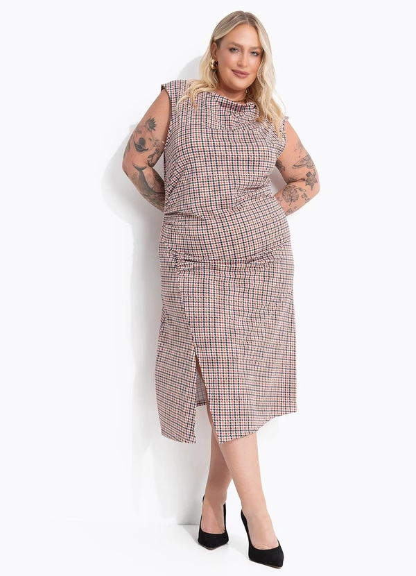 Marguerite - Vestido Xadrez Marrom em Malha Fria 3