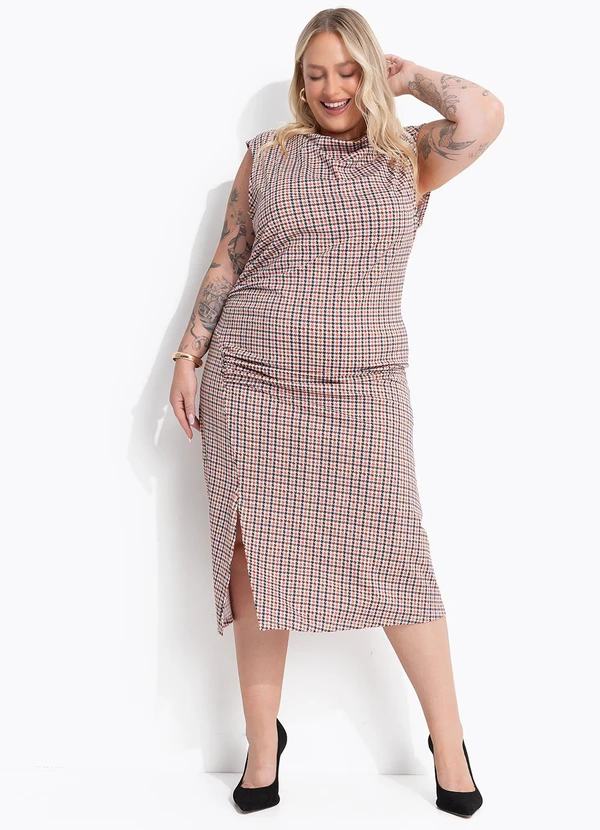 Marguerite - Vestido Xadrez Marrom em Malha Fria 5