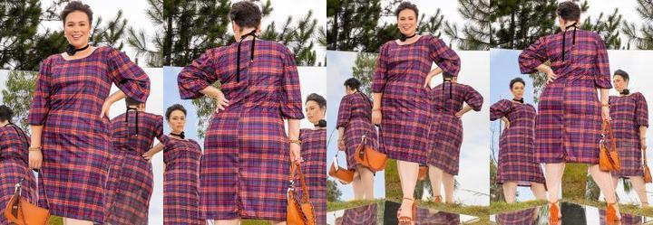Vestido Xadrez Vibrante em Jersey Acetinado
